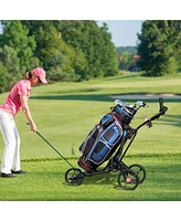 Gymax 3 Wheels Golf Push Pull Cart Folding Golf Pull Trolley w/ Adjustable Handle