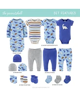 The Peanutshell Baby Boys Blue Dino Newborn Layette Set Boys, 16-Pieces, Orange/Blue