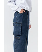 Grey Lab Women's Denim Cargo Maxi Skirt