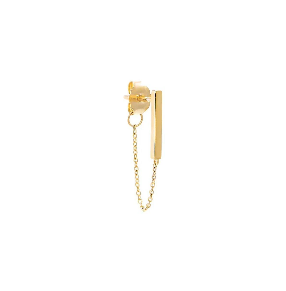 Solid Bar Front Back Chain Stud Earring 14K