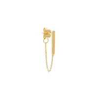 Solid Bar Front Back Chain Stud Earring 14K