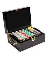 Slickblue Black Diamond Poker Chip Set Mahogany Wood Case Premium Clay Composite for Casino Play