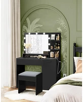 Slickblue Vanity Desk with Mirror and Lights, 43.3-Inch Wide Makeup Vanity with Upholstered Vanity Stool