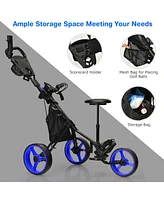 Gymax 3-Wheel Foldable Golf Push Pull Cart Trolley w/ Seat Adjustable Handle