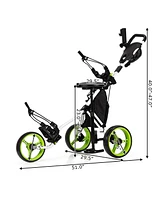 Gymax 3-Wheel Foldable Golf Push Pull Cart Trolley w/ Seat Adjustable Handle