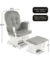 Gymax Glider and Ottoman Cushion Set Wood Baby Nursery Rocking Chair