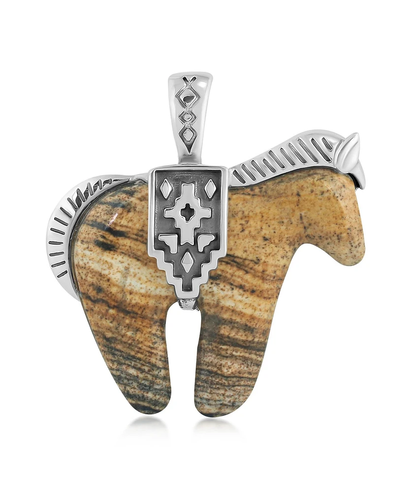 American West Jewelry Sterling Silver Picture Jasper Gemstone Spirit Horse Pendant Enhancer