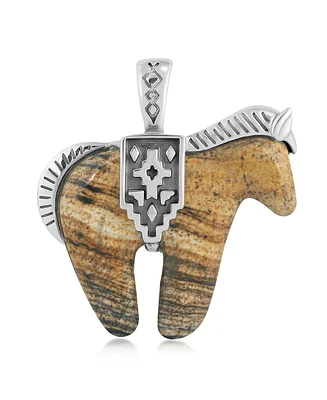 American West Jewelry Sterling Silver Picture Jasper Gemstone Spirit Horse Pendant Enhancer