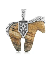 American West Jewelry Sterling Silver Picture Jasper Gemstone Spirit Horse Pendant Enhancer