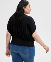 INC Plus Printed Ruched Surplice-Neck Top, Exclusively at Macy's