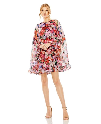 Mac Duggal Women's Floral Printed Cape Mini Dress