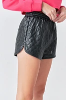 Grey Lab Women's Faux Leather Diamond Stitch Shorts