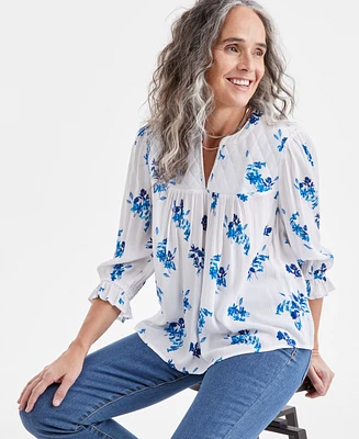 Style & Co Women's Printed Quilted Split-Neck Blouse, Exclusively at Macy's