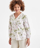 Style & Co Women's Printed Pintuck V-Neck Knit Top, Exclusively at Macy's