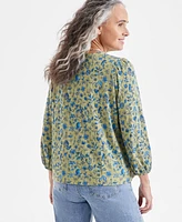 Style & Co Women's Printed Pintuck V-Neck Knit Top, Exclusively at Macy's