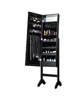 Sugift Mirrored Standing Jewelry Armoire Cabinet with Led Lights