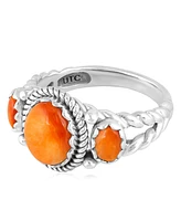 American West Jewelry Sterling Silver Orange Spiny Oyster 3-Stone Ring