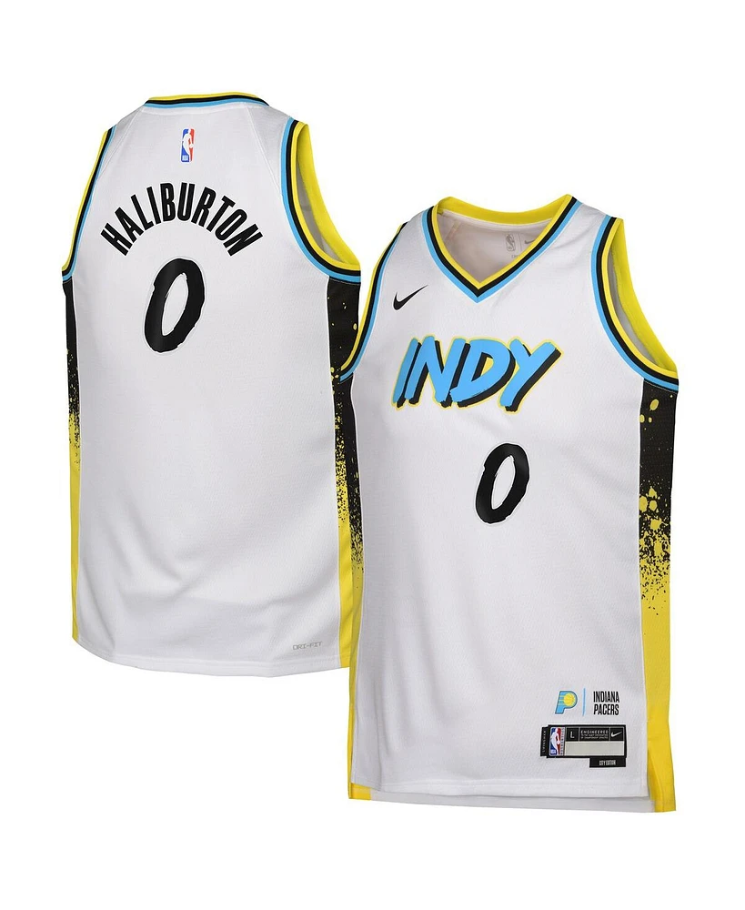 Nike Big Boys and Girls Tyrese Haliburton White Indiana Pacers 2024/25 Swingman Player Jersey - City Edition