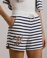 Lauren Ralph Women's Striped French Terry Drawcord Shorts