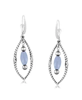 American West Jewelry Sterling Silver Marquise Blue Lace Agate Dangle Earrings