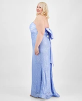 City Studios Trendy Plus Lace Bow-Back Gown, Created for Macy's