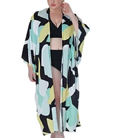 Raviya Plus Printed Open-Front Kimono Cover-Up