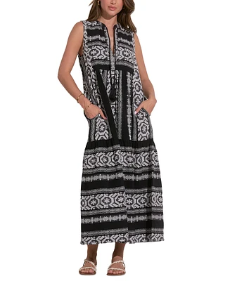 Elan Women's Cotton Embroidered Sleeveless Maxi Dress