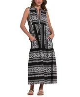 Elan Women's Cotton Embroidered Sleeveless Maxi Dress