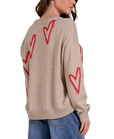 Elan Women's Heart Crewneck Long-Sleeve Sweater