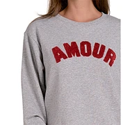 Elan Women's Cotton Amour Graphic Crewneck Long-Sleeve Sweatshirt