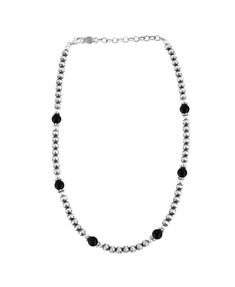 American West Jewelry Sterling Silver and Black Onyx Bead Necklace, 17 to 20 Inches