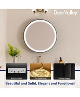 DeerValley 24'' Round Framed Led Lights Wall Mounted Medicine Cabinets With Mirrors, Defogger, Stepless Dimming, Built-In Outlet