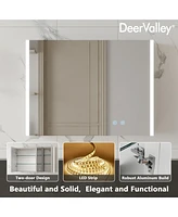 DeerValley Led Bathroom Mirror With Stepless Dimmable Wall Mirrors With Anti-Fog, Dimmer, Bluetooth Speaker, Double Doors,Memory Vanity Mirror With 3
