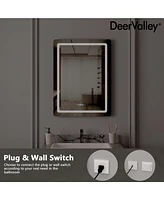 DeerValley 24'' W x 32'' H Anti-Fog Led Bathroom Mirror With Smart Dimmable And Time Mode Control Wall Mounted Vanity Mirror