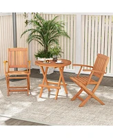 Gouun Patio Wood Folding Chair Set of 2 with Armrests and Slatted Seat