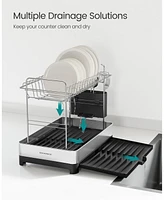 Slickblue Expandable Dish Drying Rack – Stainless Steel with Utensil Holder, Rustproof for Dishes, Knives, Spoons, Forks