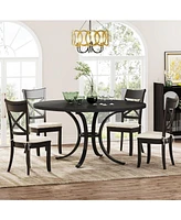 Tribesigns 47" Round Dining Table for 4-6 People, Rustic Dinner with Wooden Texture Surface & Pedestal, Kitchen Room, Liv