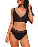 Cupshe Women's Adjustable Straps Cutout Back Hook Mesh Bikini Set