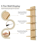 Sorbus 5 Tier Vertical Wall-Mounted Floating Shelves for Bathroom, Bedroom, Living Room, Kitchen and More (Maple