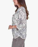 Alfred Dunner Women's Copenhagen Monotone Gray Animal Print Top