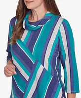 Alfred Dunner Women's French Quarter Spliced Stripe Cowl Neck Top