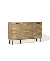 LuxenHome Mid-Century Modern Wave 3-Door 55.1-Inch Wide Kitchen Sideboard Cabinet with Metal Legs