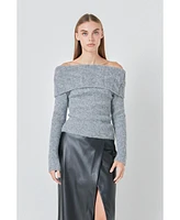 endless rose Women's Off Shoulder Cable Knit Sweater