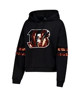 Cuce Women's Black Cincinnati Bengals Cropped Sequins Pullover Hoodie