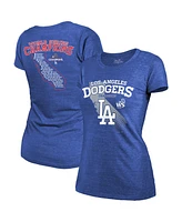 Majestic Women's Royal Los Angeles Dodgers 2024 World Series Champions Tri-Blend Roster T-Shirt