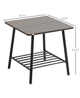 Homcom Square Side Table with Storage, 2-Tier End Table with Slat Shelf and Metal Frame for Living Room, Gray