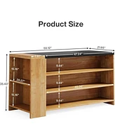 Tribesigns 55" Kitchen Island with Storage, Farmhouse 5-Tier Stationary Island Table with 5 Shelves, Wood Coffee Bar Table Storage Cabinet with Large