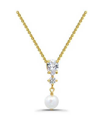 Macy's Freshwater Cultured Pearl Drop Cubic Zirconia Pendant Necklace