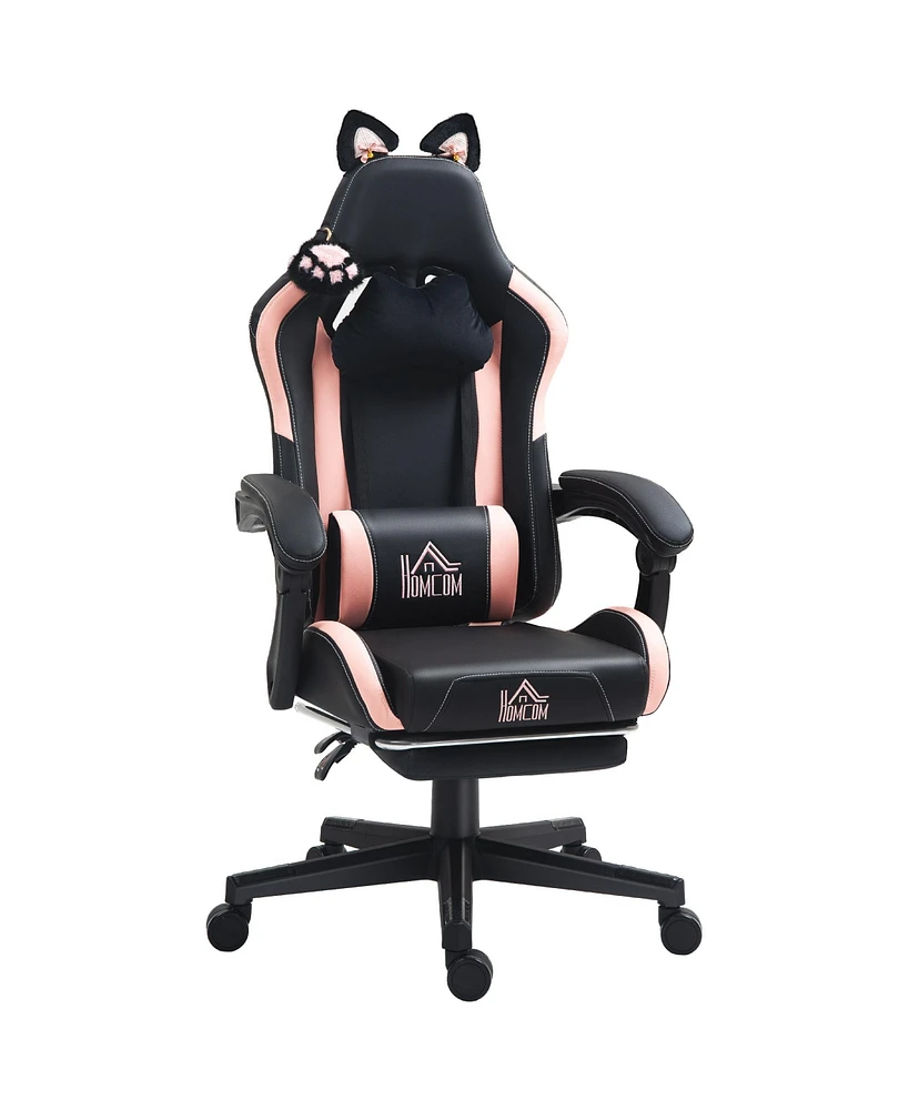 Homcom Cute Gaming Chair, Reclining Gamer Chair with Footrest,