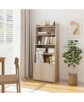 Gouun 6-Tier Bookcase Freestanding Ladder Bookshelf with 2 Adjustable Shelves and Flip Up Door